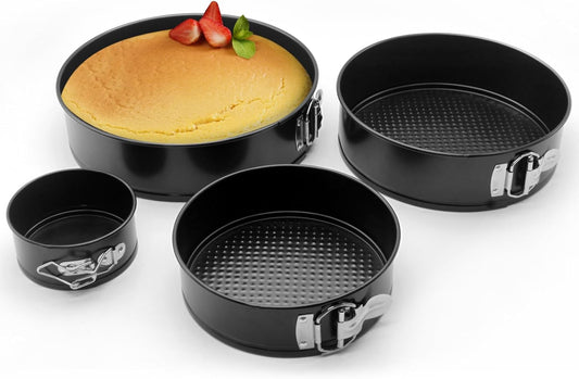 SHIKORI Cake Pan Set for Baking, Non-Stick Springform Pans Set of 4 (4, 7, 9 10 inch), Round Cheesecake Pan, Leak-Proof Cake Pans with Removable Bottom-Black 4 Pcs
