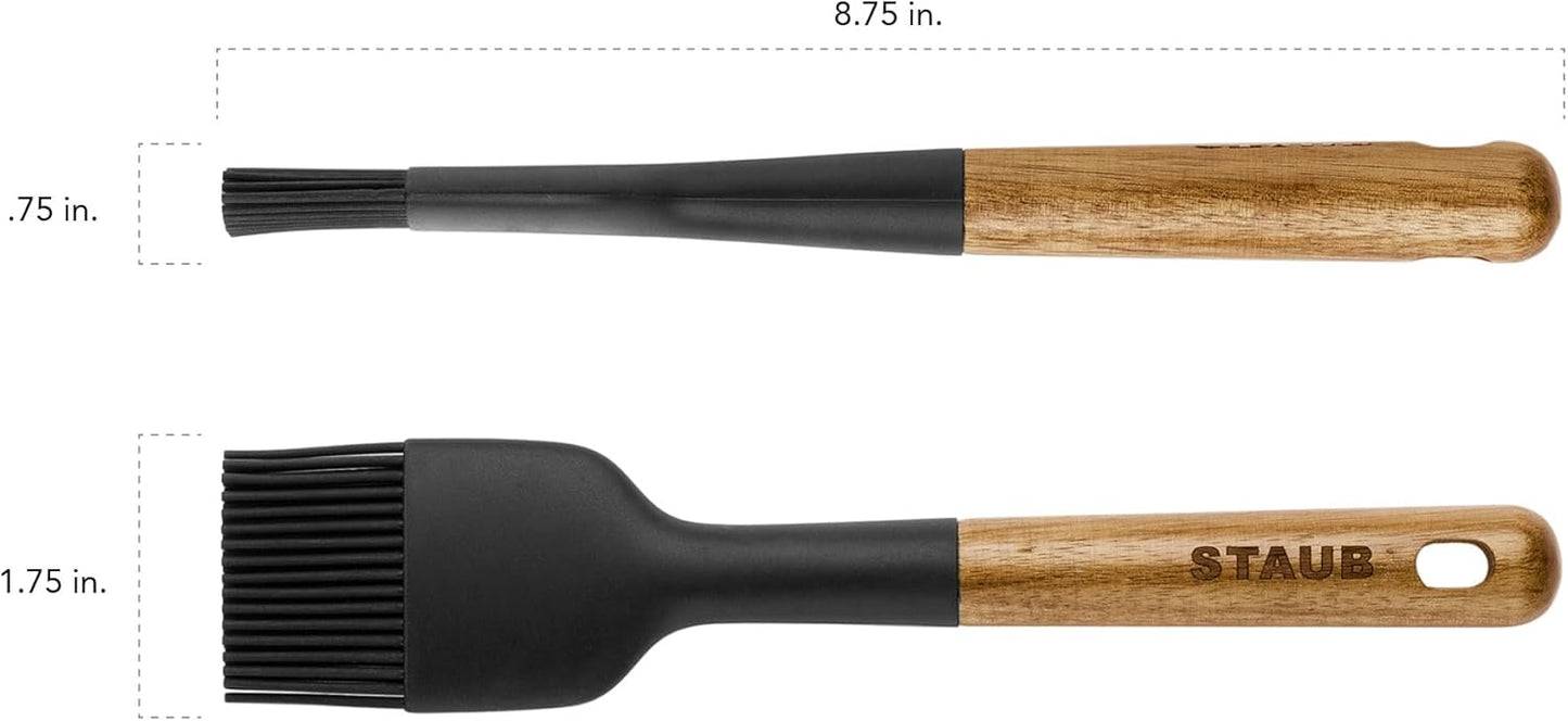 STAUB Pastry Brush, Perfect for Evenly Glazing Pastries and Basting Meats, Durable BPA-Free Matte Black Silicone, Acacia Wood Handles, Safe for Nonstick Cooking Surfaces