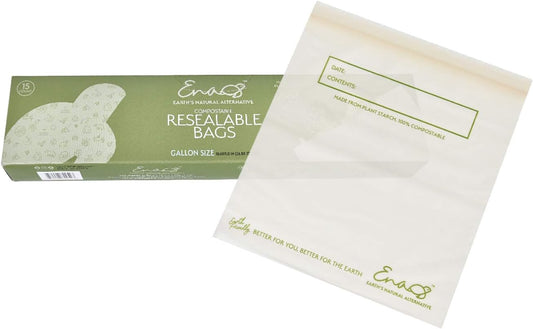 100% Compostable Food Storage Bags [Gallon 400 Pack] Eco-Friendly Freezer Bags, Resealable Bags, Heavy-Duty, Reusable, Off-White by Earth's Natural Alternative