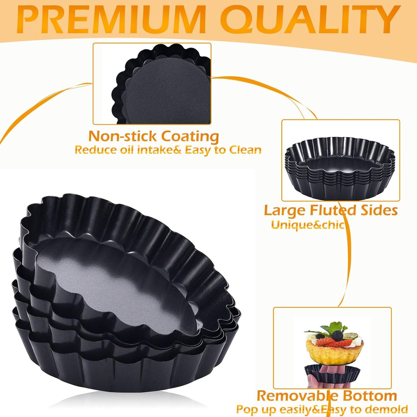 Mini Tart Pans 4 Inch with Removable Bottom, Nonstick Quiche Pan Fluted Carbon Steel Pie Tart Pans for Baking Tartlets, Mousse Cakes, Tart Shells – Set of 7