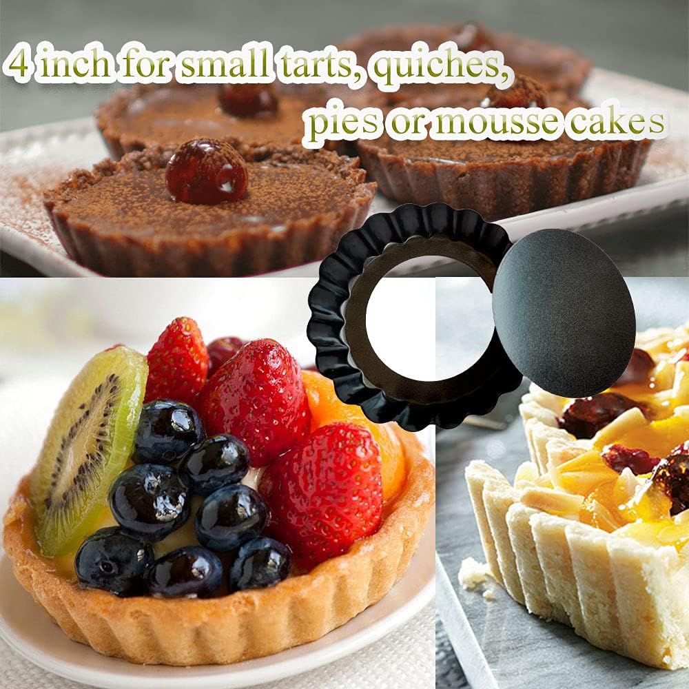 DATANYA 7Packs Tart Pan 9 Inch Removable Bottom with 4 Inch Mini Tart Pans Non-Stick Loose Bottom Quiche Pan Heavy Duty Carbon Steel Pie Tart Pans for Mousse Cakes, Dessert Baking
