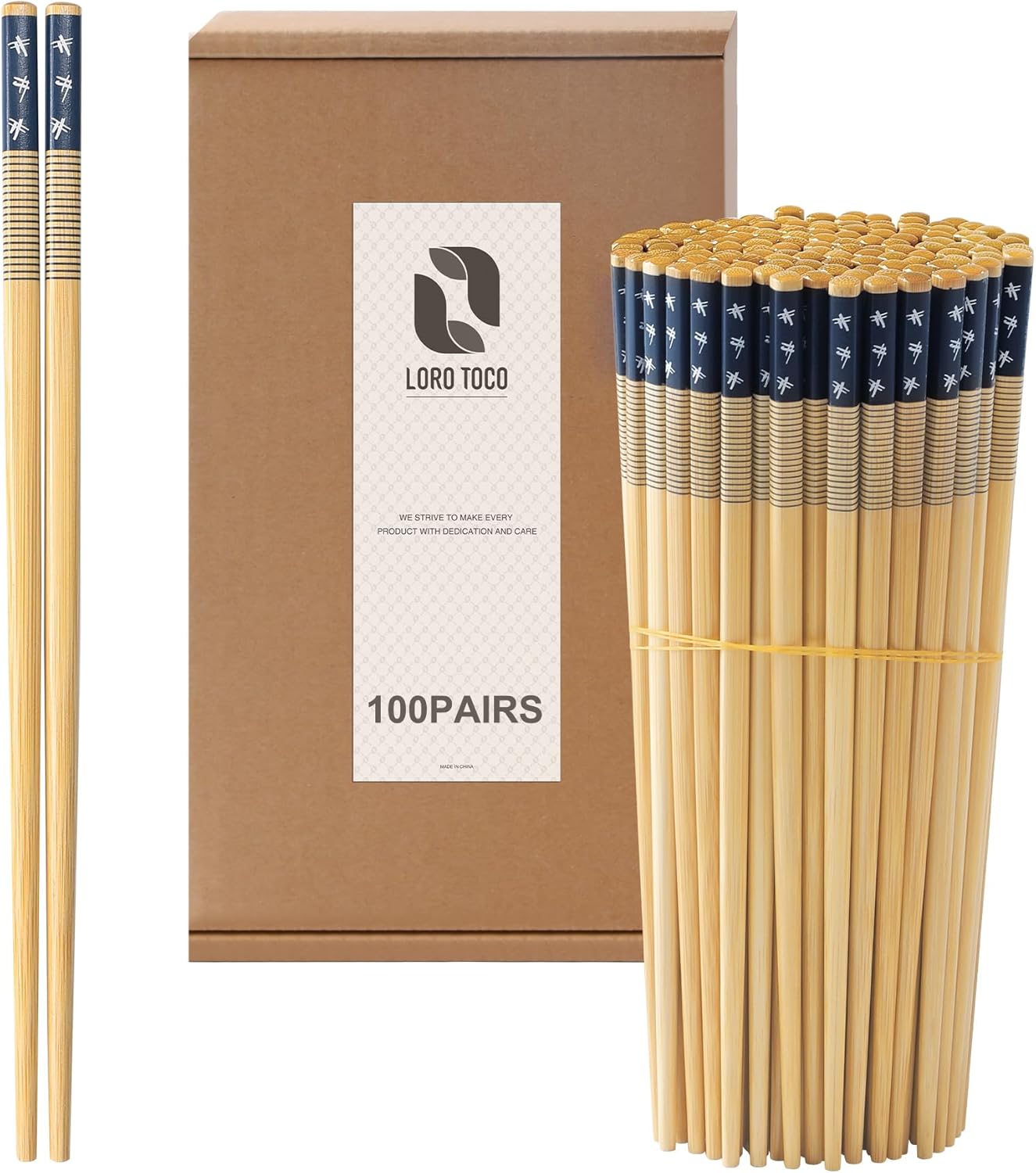100 Pairs Bamboo Chopsticks Reusable | Dishwasher Safe | Durable | Separated | Bulk | Non slip | - （9.45in）