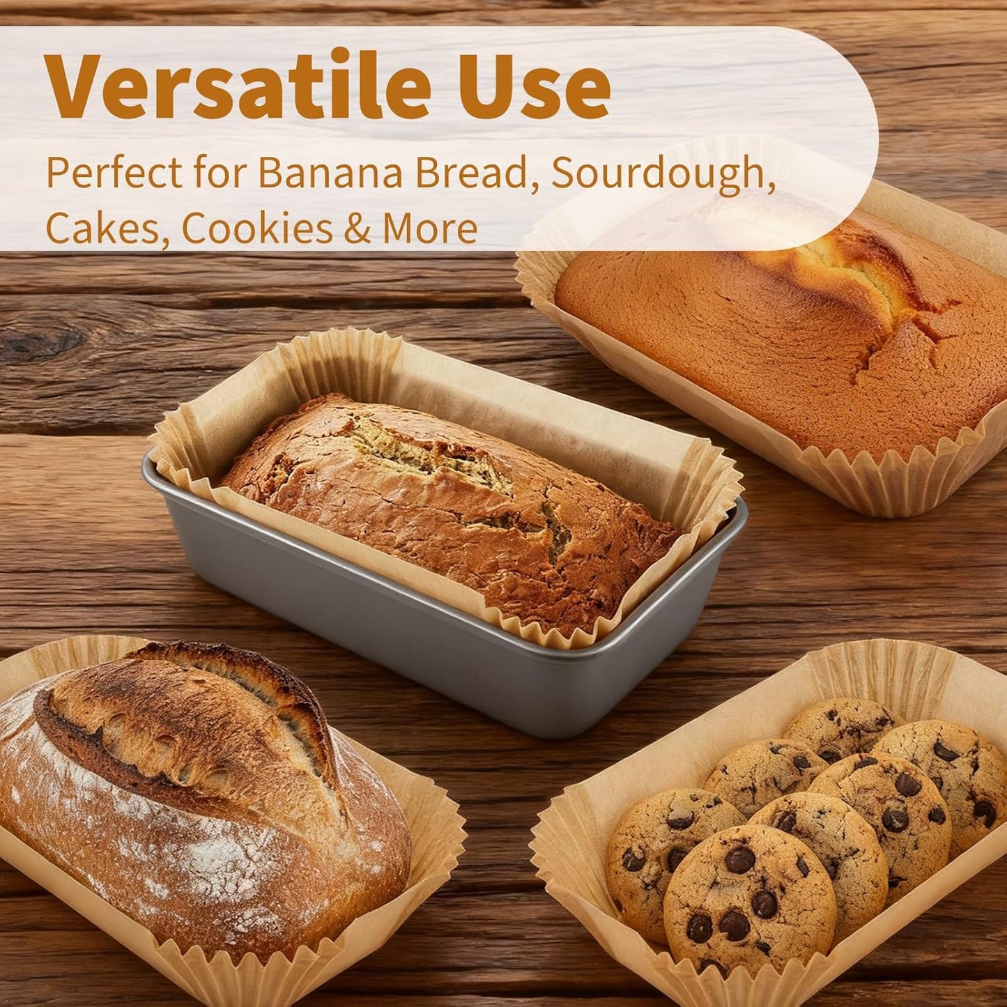 100 Pcs Loaf Pan Liners for Baking Bread 9x5 Inch, Disposable Non-Stick Bread Pan Liners, Pre Formed Rectangle Parchment Paper, Perfect for Baking Banana Bread, Cakes, Sourdough Bread(Brown)